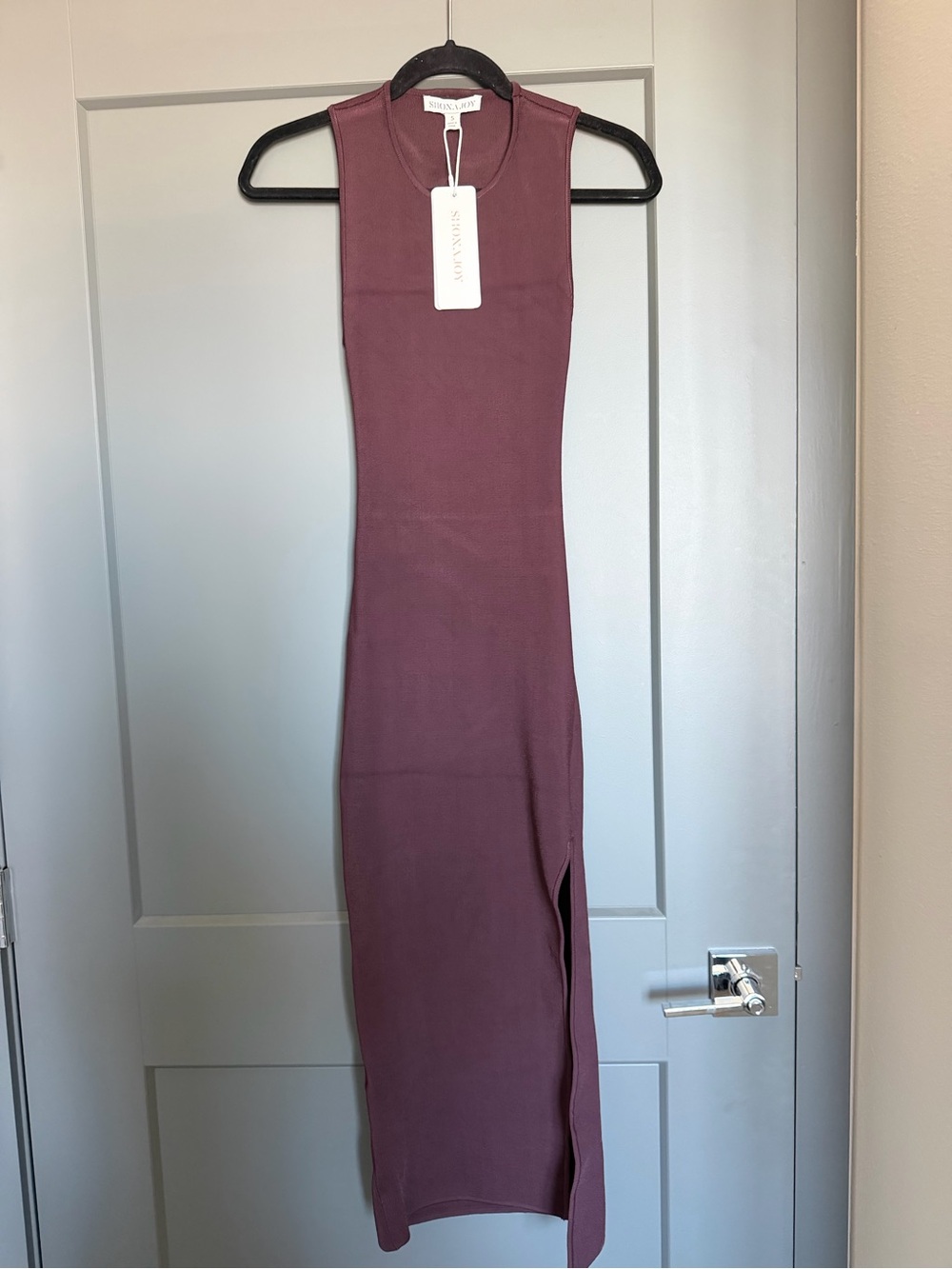 Shona Joy cola midi backless dress with slit. NWT